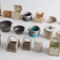 Various Storage Baskets in Assorted Materials and Styles for Home Organizing 3d model