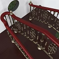 Elegant Staircase With Red Handrails Ornate Golden Balusters Dark Wooden Steps And Potted Green Plant