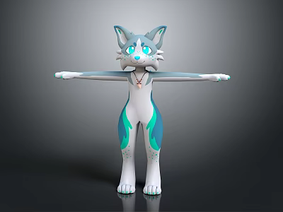 Cartoon Game Movie Character With Blue Gray Fur Teal Patterns White Belly And Necklace 3d model