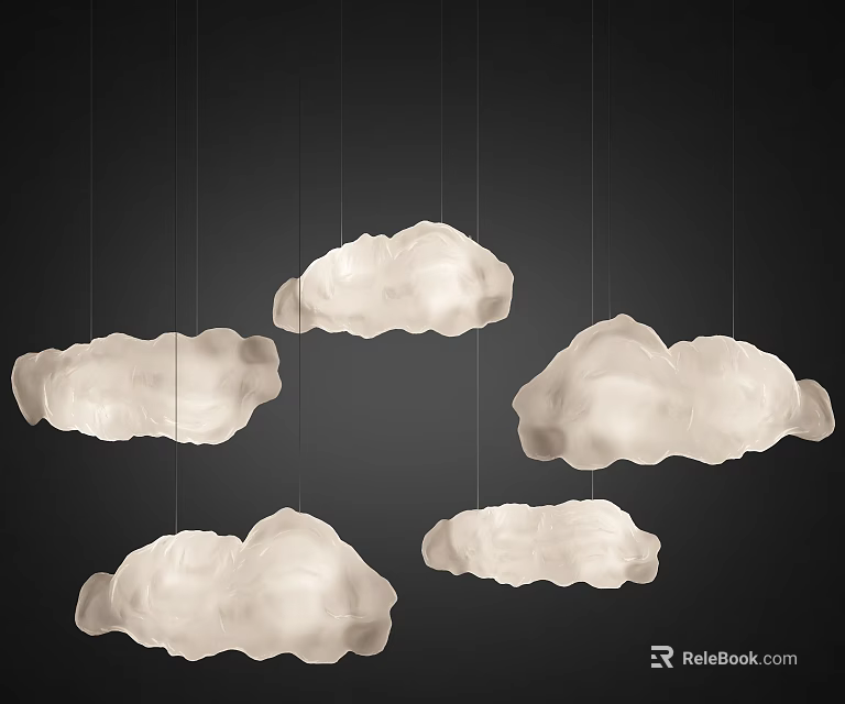 Five Cloud Shaped White Chandeliers Hanging On Dark Background For Modern Decor 3d model 