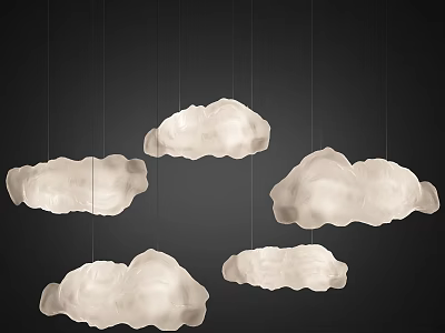 Five Cloud Shaped White Chandeliers Hanging On Dark Background For Modern Decor 3d model