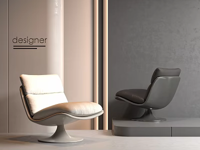 Modern Designer Accent Chairs White And Dark Gray With Circular Base In Interior Space 3d model