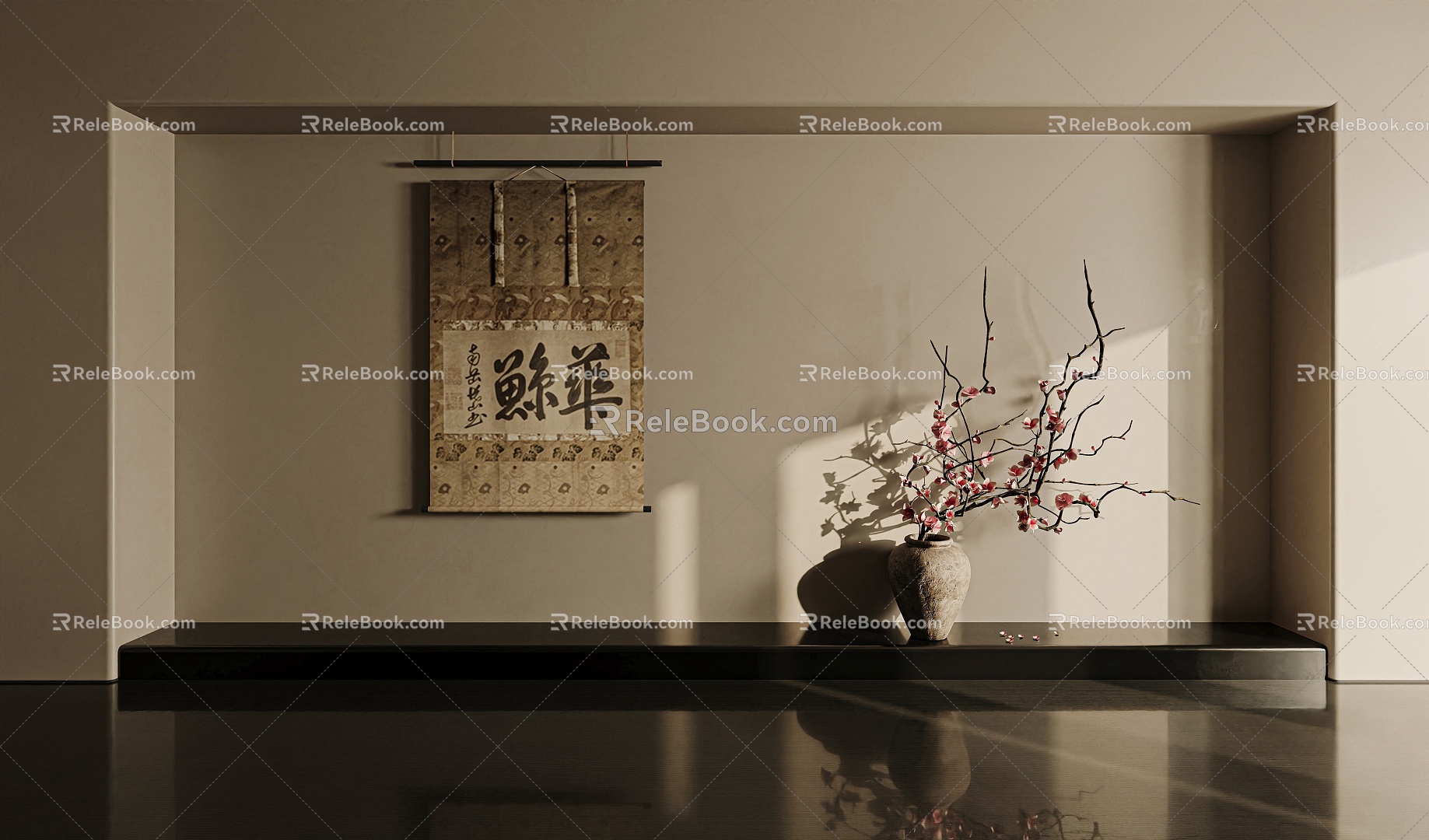 Zen Retro Scroll Hanging Painting 3d model