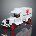 Vintage White Ambulance With Red Cross And Lifesaving Signage On Body