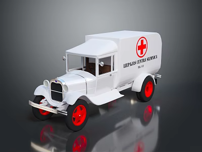 Vintage White Ambulance With Red Cross And Lifesaving Signage On Body 3d model