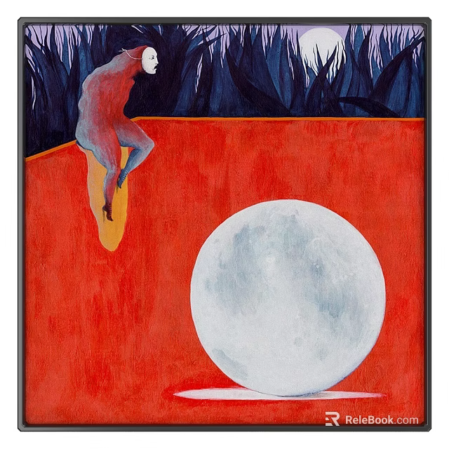 Artwork With Human Figure Red Background Large White Moon And Dark Plants 3d model 