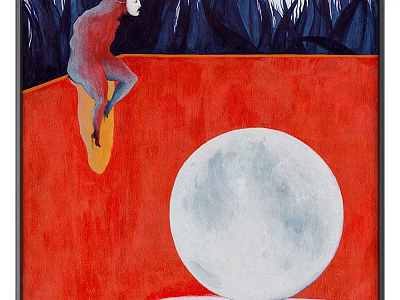 Artwork With Human Figure Red Background Large White Moon And Dark Plants 3d model