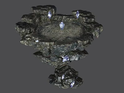 Stone Architectural Structure With Recessed Basin Rocky Formations And Illuminated Decorations 3d model