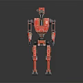 Red Mechanical Robot Character Standing With Detailed Joints And Metallic Body