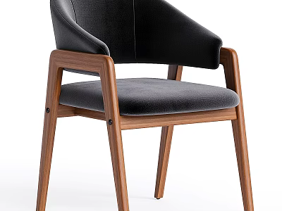 Modern Single Accent Chair With Wooden Frame Black Backrest And Gray Fabric Seat Cushion 3d model