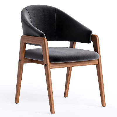 Modern Single Accent Chair With Wooden Frame Black Backrest And Gray Fabric Seat Cushion 3d model