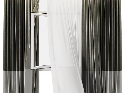 Double Layer Window Curtains With Sheer And Thick Panels Dark Light Colors And Metal Frame 3d model