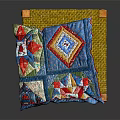 Vibrant Colorful Patchwork Cushioned Stool With Wooden Legs And Woven Sides Design