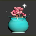 Pink Succulent Plants In Blue Pot With Shiny Star Decorations For Home Decor