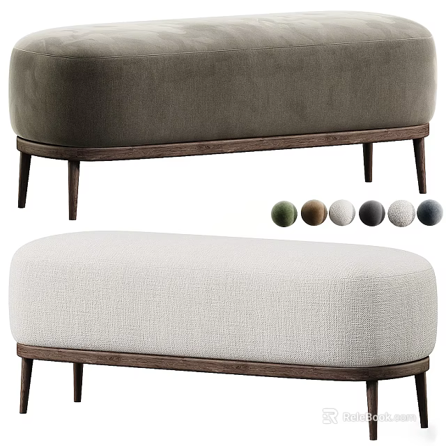 Modern Fabric Sofa Bench With Wooden Legs And Multiple Color Options 3d model 