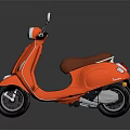 Orange Retro Scooter With Brown Leather Seat Shiny Finish On Dark Background