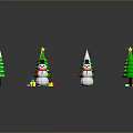 Decorated Christmas Trees With Snowmen And Gift Boxes In Holiday Scene