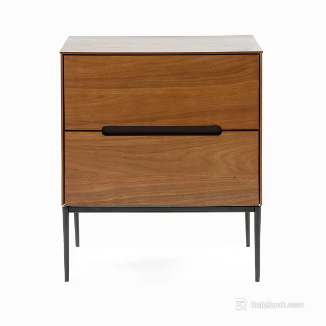 Modern Wooden Bedside Table With Drawer And Black Metal Legs Design 3d model 