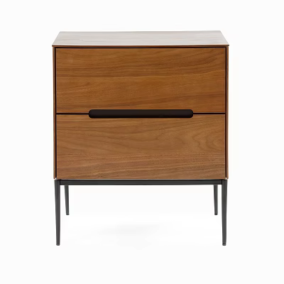 Modern Wooden Bedside Table With Drawer And Black Metal Legs Design 3d model