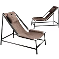 Two Modern Lounge Chairs With Black Metal Frame And Brown Cushion