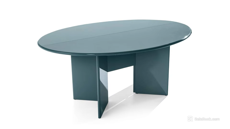 Modern Teal Oval Dining Table With Structural Legs And Sleek Polished Surface 3d model 