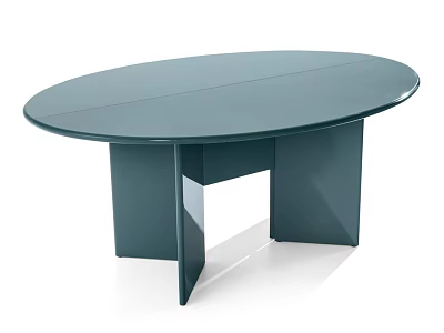 Modern Teal Oval Dining Table With Structural Legs And Sleek Polished Surface 3d model