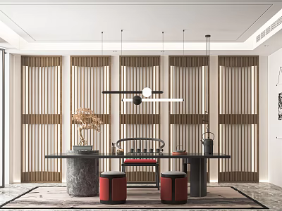 New Chinese Style Tea Room Study Tea Table and Chair Tea Stool Tea Cabinet Chandelier Tea Set Storage Rack Decorative Cabinet 3d model