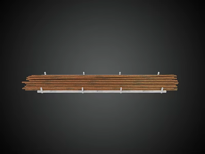 Brown Metal Strips Neatly Arranged On White Rack With Dark Background 3d model