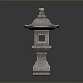 Traditional Stone Lantern With Square Body Dome Top And Textured Base For Oriental Garden Decor
