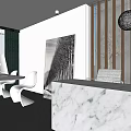 Modern Public Office Space With Staircase Green Plants Marble Counter Table And Pendant Lights