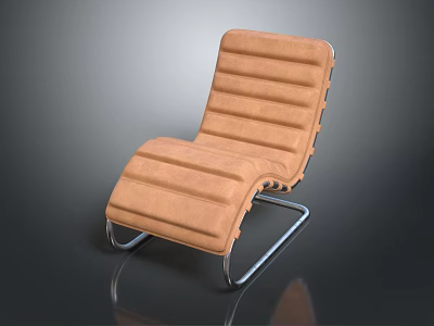 Brown Upholstered Lounge Chair With Striped Design And Modern Metal Frame 3d model