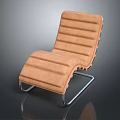 Brown Upholstered Lounge Chair With Striped Design And Modern Metal Frame