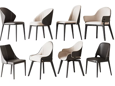 Modern Leather And Fabric Dining Chairs With Black Beige Minimalist Design 3d model