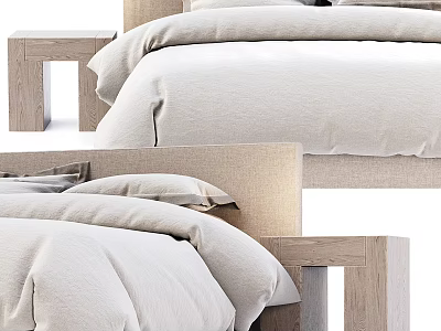Modern Double Bed Design With Wooden Headboard And Light Colored Bedding 3d model