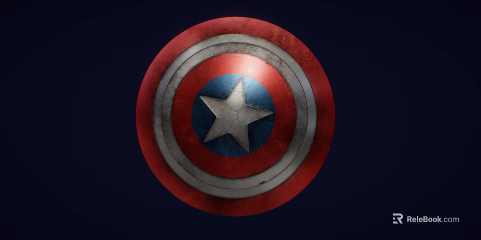 Iconic Captain America Shield Weapon With Red White Blue Color And Distressed Metal Star Design 3d model 