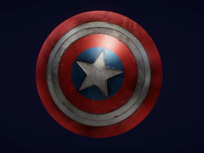 Iconic Captain America Shield Weapon With Red White Blue Color And Distressed Metal Star Design 3d model