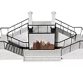 Staircase with Black Railings and White Steps on Platform Near Mountain Landscape