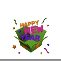 Happy New Year Decorative Household Items With Green Box Streamers Stars And Colorful Balls