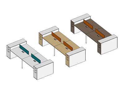 Different Colored Modern Office Work Desks With Partition Panels And Storage Drawers 3d model