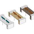 Different Colored Modern Office Work Desks With Partition Panels And Storage Drawers