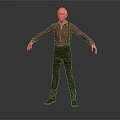 The Bald Headed Man In Plaid Shirt And Suspenders Arms Outstretched On Gray Background