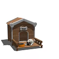Wooden Rexico Dog House Platform With English Bulldog And Orange Bowl