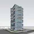 Modern Stacked Office Building With Glass Curtain Walls And Green Roof