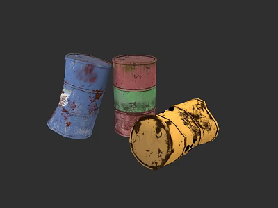 Colorful Rustic Industrial Equipment Drums Stacked And Tilted With Wear Marks 3d model