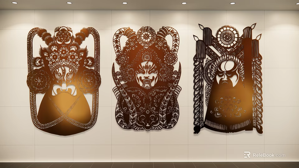 Traditional Peking Opera Masks Wall Decorations Artistic Carved Design For Indoor Decor 3d model 