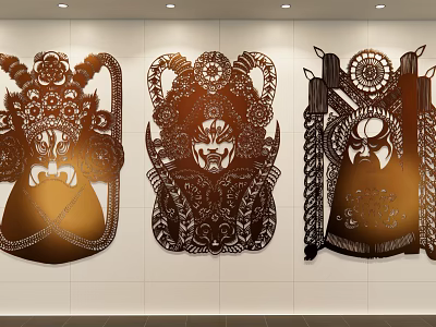 Traditional Peking Opera Masks Wall Decorations Artistic Carved Design For Indoor Decor 3d model