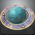 Blue Celestial Decorative Sphere With Craters Texture Golden Ring And Stars