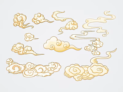 Traditional Golden Cloud Pattern Carving Decorative Art Elements For Interior Design 3d model
