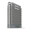 Modern High Rise Office Building With Glass Facade And Surrounding Trees Under Blue Sky