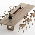 Natural Style Wooden Tea Table And Chairs With Plant And Tea Cup Tray
